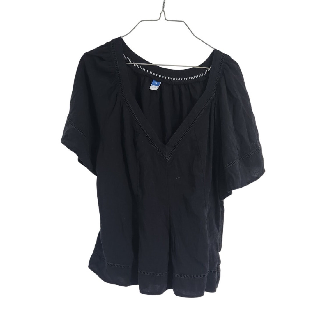 Old Navy Black V-Neck Short Sleeve Top Womens Size Extra Large Xl